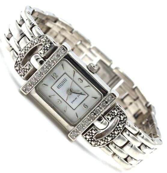 Eccliaci sterling silver quartz diamond bezel watch