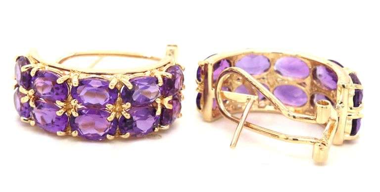 14kt Yellow gold amethyst double row oval earrings