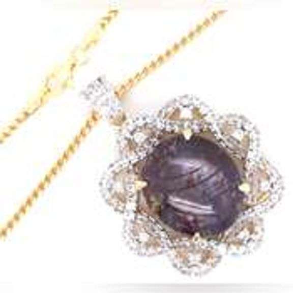 Gorgeous Rare Unheated Huge 46.00CTS Round Cabochon-Cut Ruby & 3.94CTW  White Sapphires in 14K Yello