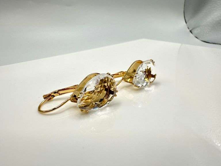 Sparkling 4 Kt Yellow Gold Plate 16 Cttw Pear Cut CZ Earrings