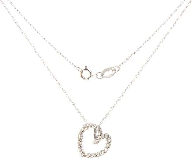 14kt White gold 0.20ctw open heart diamond pendant on chain