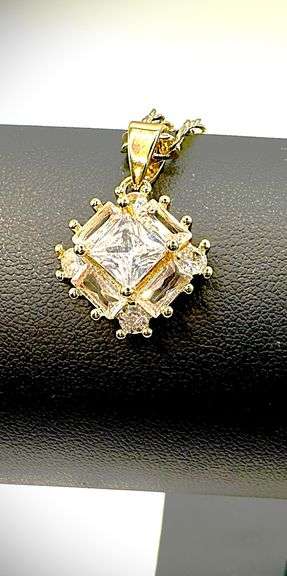 Beautiful Yellow Gold Plate 3.25 Ct Asscher Cut Simulated Diamond Pendant Necklace