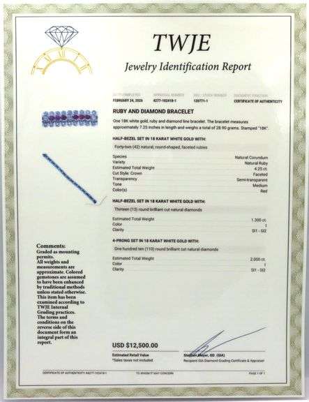 18kt White gold 4.25ct ruby and 3.3ctw diamond bracelet