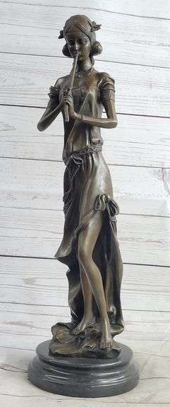 Female Flute Player Bronze Sculpture
