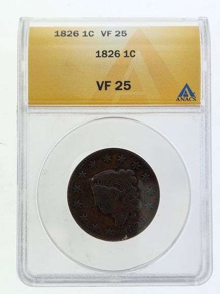 1826 Coronet Head Cent, ANACS VF25