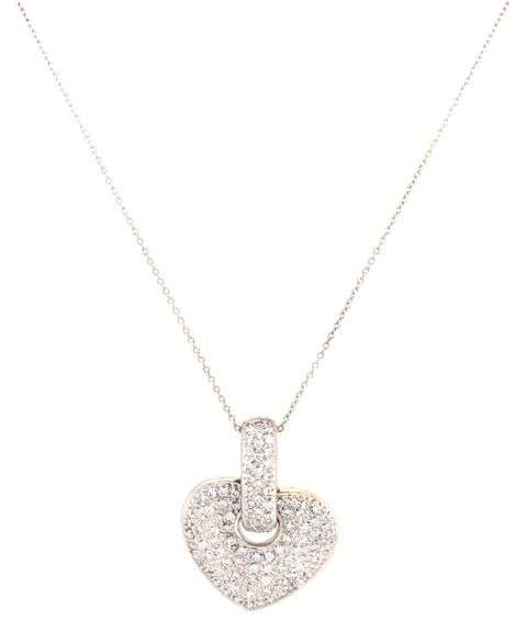 18kt White gold 1.50ctw pave diamond heart shaped pendant on chain