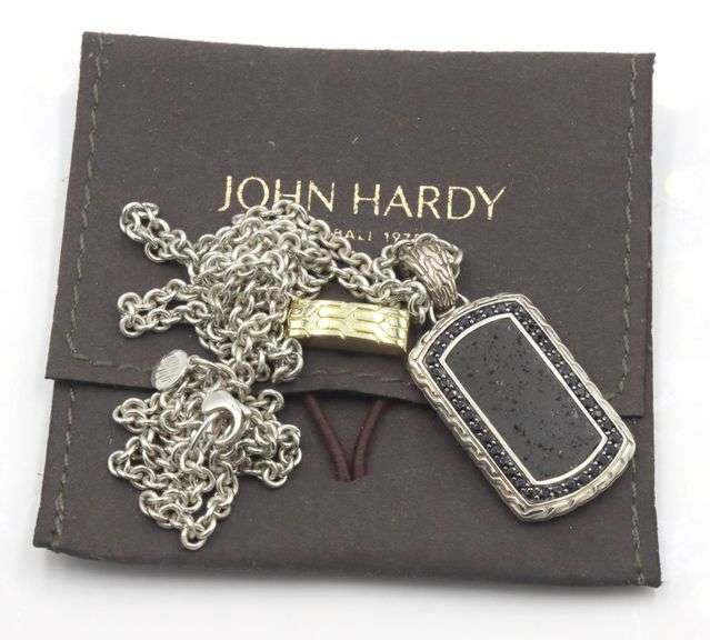 John Hardy black sapphire and Lava rock dog tag pendant on chain