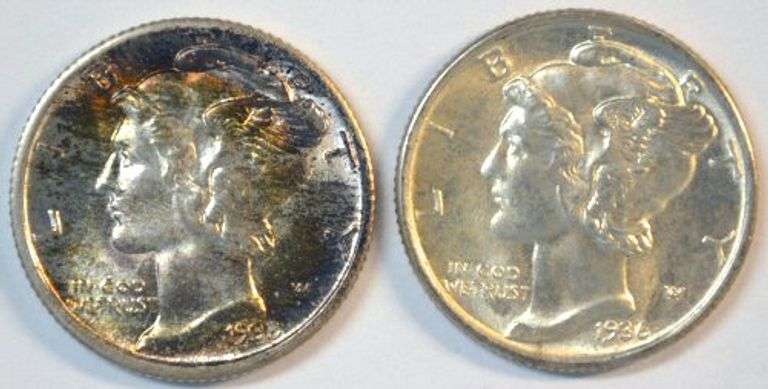 Gem BU 1935-P & 1936-P Mercury Dimes. FSB