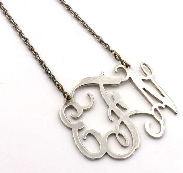 Set of 925 sterling silver Initial cuff bangle and necklace