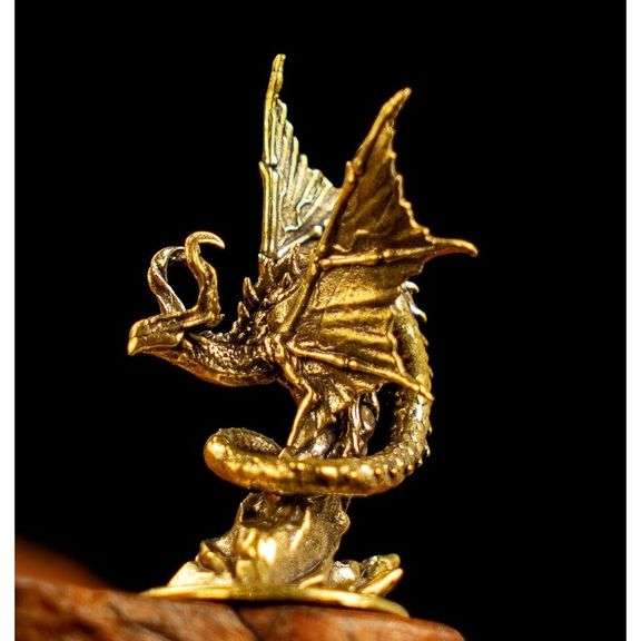 Solid Brass Demon Dragon on Rock