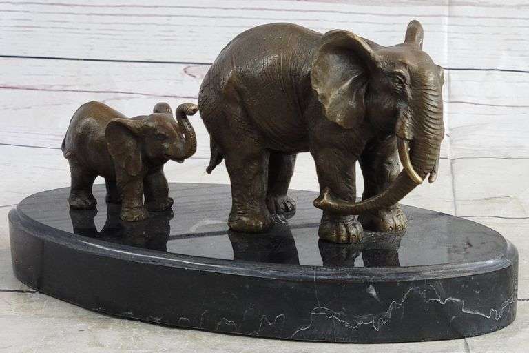 Mother and Child African Elephant Bronze Sculpture