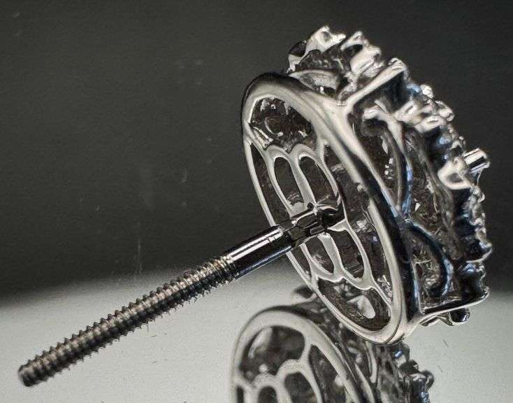 14K White Gold Round Brilliant Cut Diamond Cluster Earrings of 1.20 CT