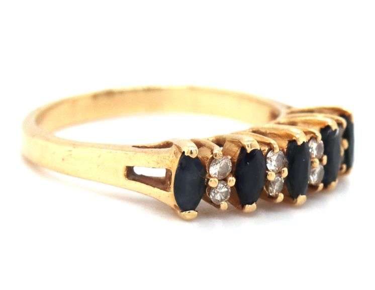 Tasteful 14K YG Ring with Marquise Sapphires & Diamonds