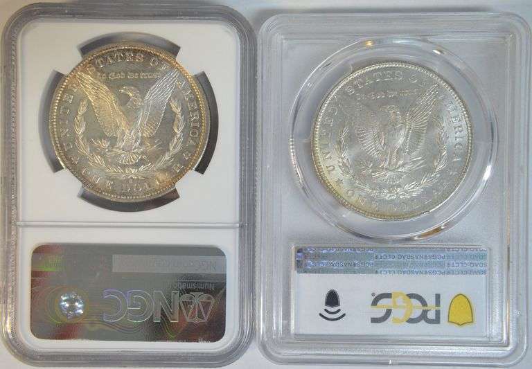 Near Gem BU 1881-S (NGC) & 1904-O (PCGS) Morgan Silver Dollars. MS64