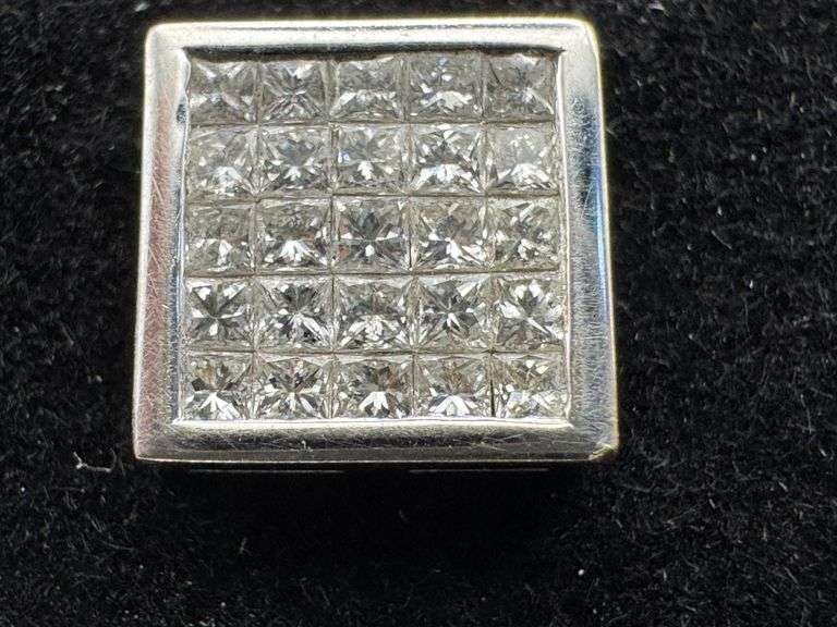 14K White Gold Princess Cut Diamond Cluster Earrings of 1.0 CT