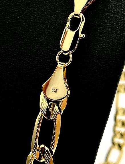 Stunning Large 121.5 Gram Yellow Gold Plate Figaro Italian Link Frost Chain