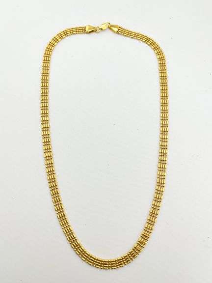 14KT Yellow Gold Handmade Textured Bricklay Link Pattern Necklace