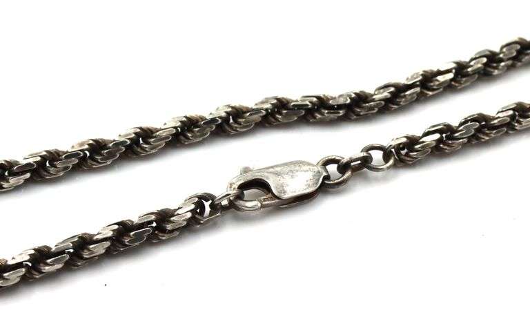 Vintage 925 sterling silver rope chain necklace