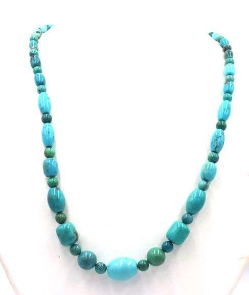 Turquoise beaded necklace with silver clasp