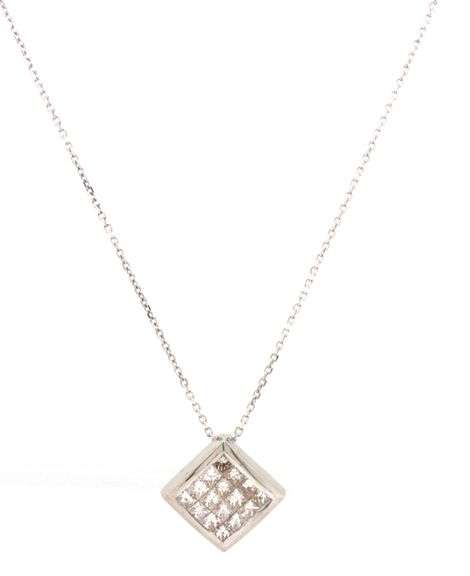 18kt White gold 0.50ctw princess cut Invisible set diamond pendant on chain