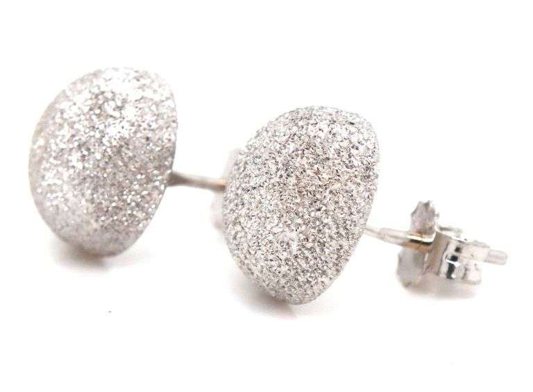 18kt White gold 10mm laser finish dome earrings