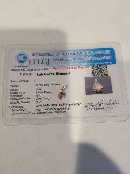 Certified Yellow Gold Pink Lab Diamond Pendant