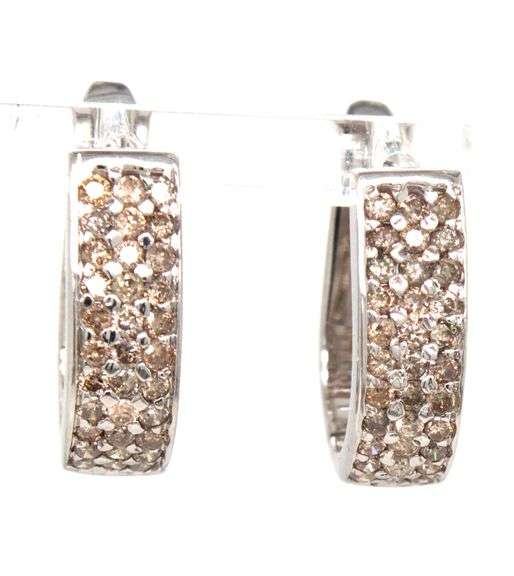 14kt White gold top light brown diamond hoop earrings