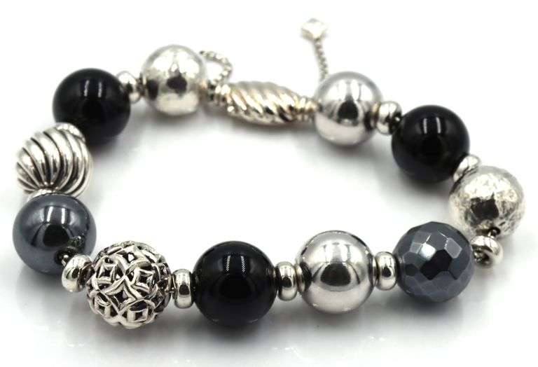 David Yurman Elements black onyx and Hematite bead bracelet