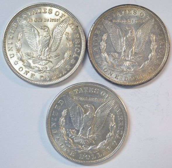Lustrous 1921 P-D-S Morgan Silver Dollars