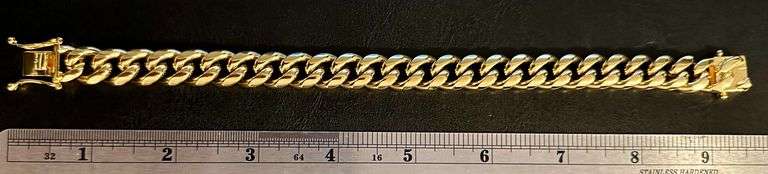 Huge 45 Gram Yellow 14 Kt Gold Plate Cuban Curb Link Bracelet