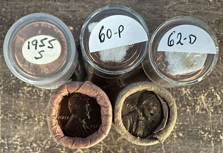 6 Original Gem BU Rolls of Lincoln Cents: 1955-S, 59-D, 60-P, 62-D, & 63-D