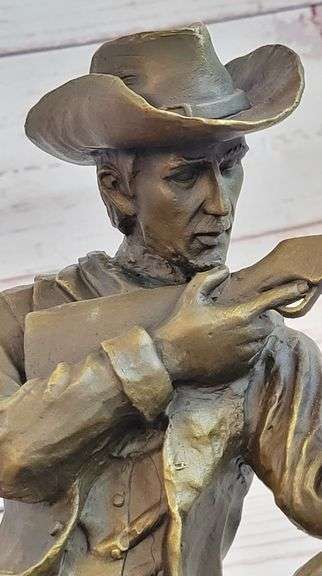 Cowboy With Gun Bullet Rifle Shooting Range Bronze Sculpture