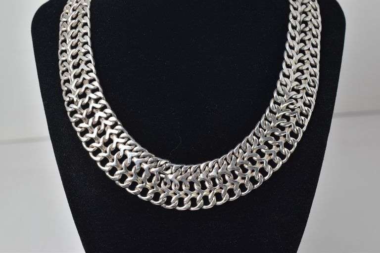 Sterling Silver Woven Chain Link Choker Necklace