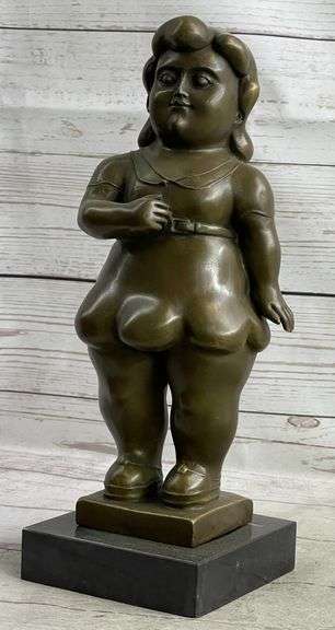 Young Girl Bronze Sculpture on Marble Base