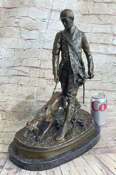 Fox Hunt Club Scent Hound Dog Hunter Bronze Sculpture