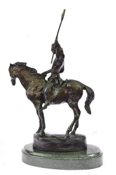 Native American on Horse with Spear Bronze Sculpture