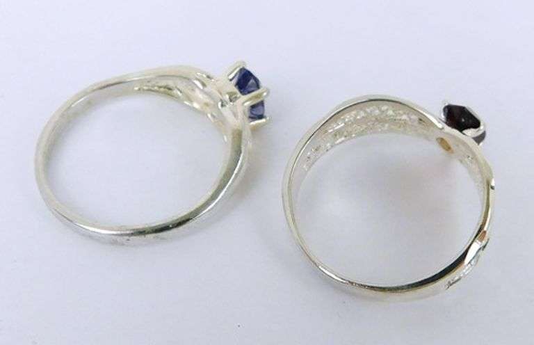 2 Sterling Silver Gemstone Rings, Size 8