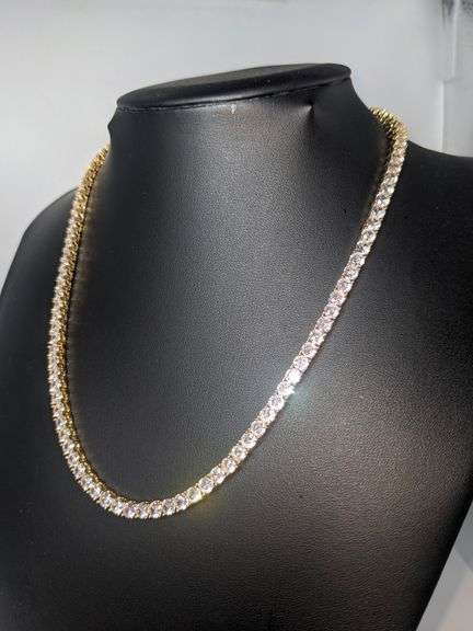 Sparkling 14 Kt Yellow Gold Plated 36 Ctw Simulated Diamond Tennis Necklace