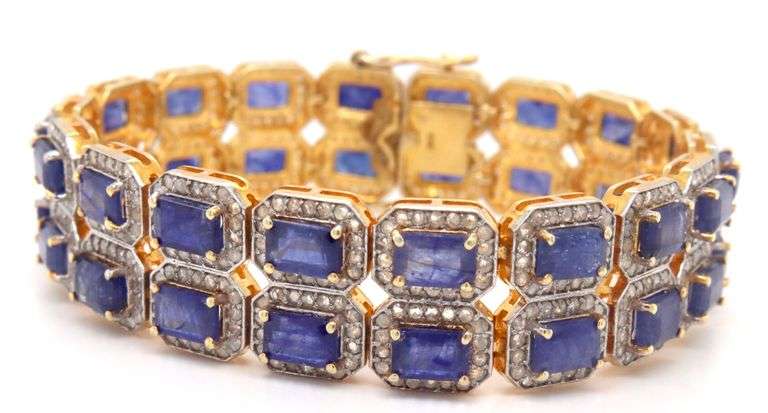 Enchanting Brand New European 29.74CTW Emerald-Cut Blue Sapphire & 4.50CTW Diamond Bracelet in 14K Y