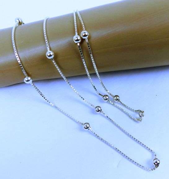 Italian Long Sterling Bead Necklace