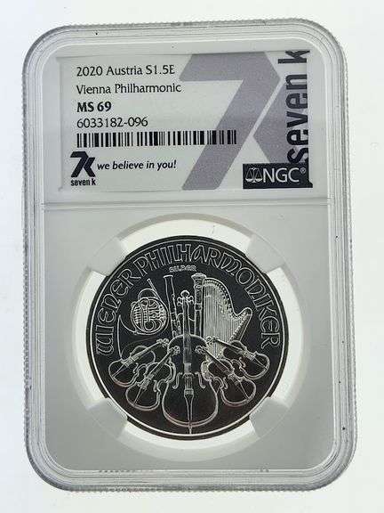 2020 Austria Silver 5 Euro Philharmonic, NGC MS69