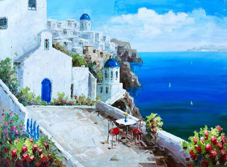 BEAUTIFUL SANTORINI ISLAND ON CANVAS