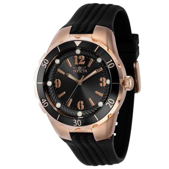 Invicta Angel Black Dial Rose Gold-Tone Stainless Steel Unisex Watch