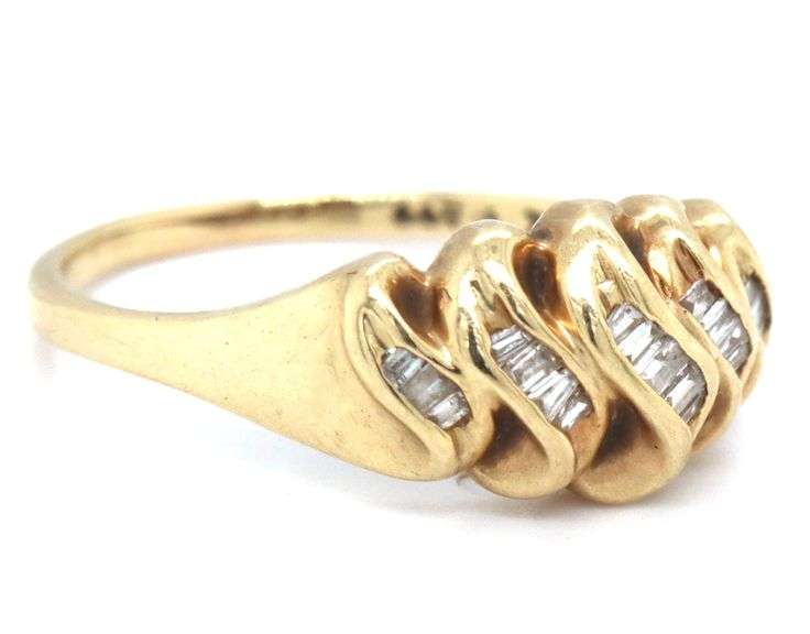 Estate 10K YG Dome Ring with Channel Set Diamonds