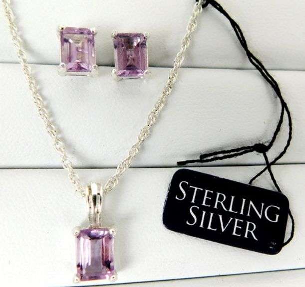 Sterling Amethyst Necklace & Earrings Set