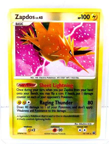 Pokémon 2008 Zapdos, Majestic Dawn Trade Card