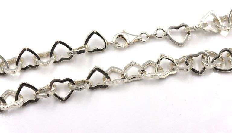 925 Sterling silver heart shaped link chain necklace