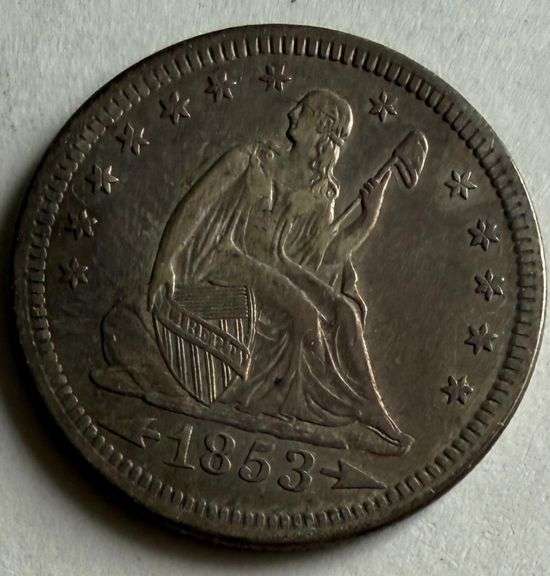 Near Unc 1853 Arrows & Rays Seated Quarter