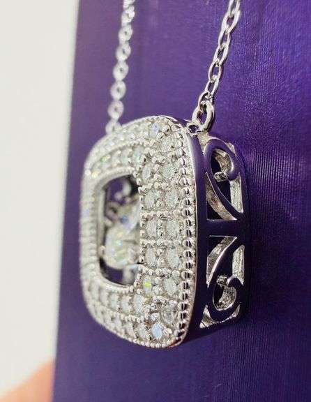 925 Sterling Silver Dancing Moissanite Pendant Necklace – Round Center Moissanite w/ Pave Moissanite