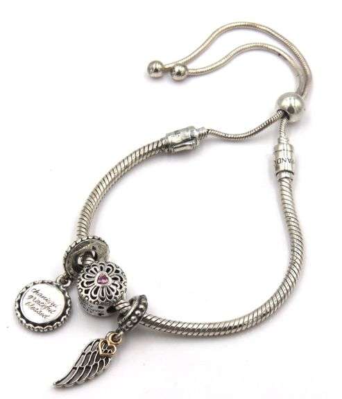 Pandora snake chain slider bracelet with 3 charms